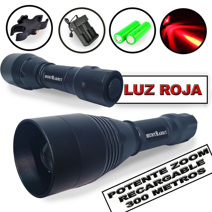 Linterna Roja Hunt Rabbit + 2 Baterías + Cargador + Montura 8