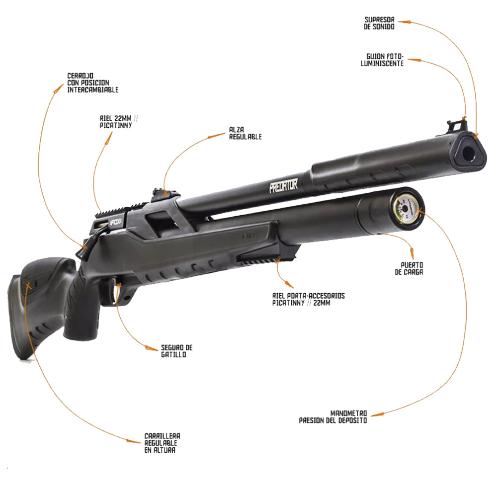 Rifle Pcp T-Rex Con Mira Postón Bombín Cargador Silenciador